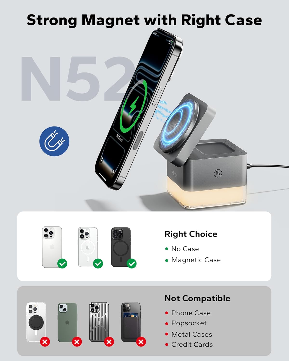 Thumbnail 6 de KPON Nightstand Charging Station (15W) — 3-in-1 MagSafe Wireless Charger Stand with Night Lamp