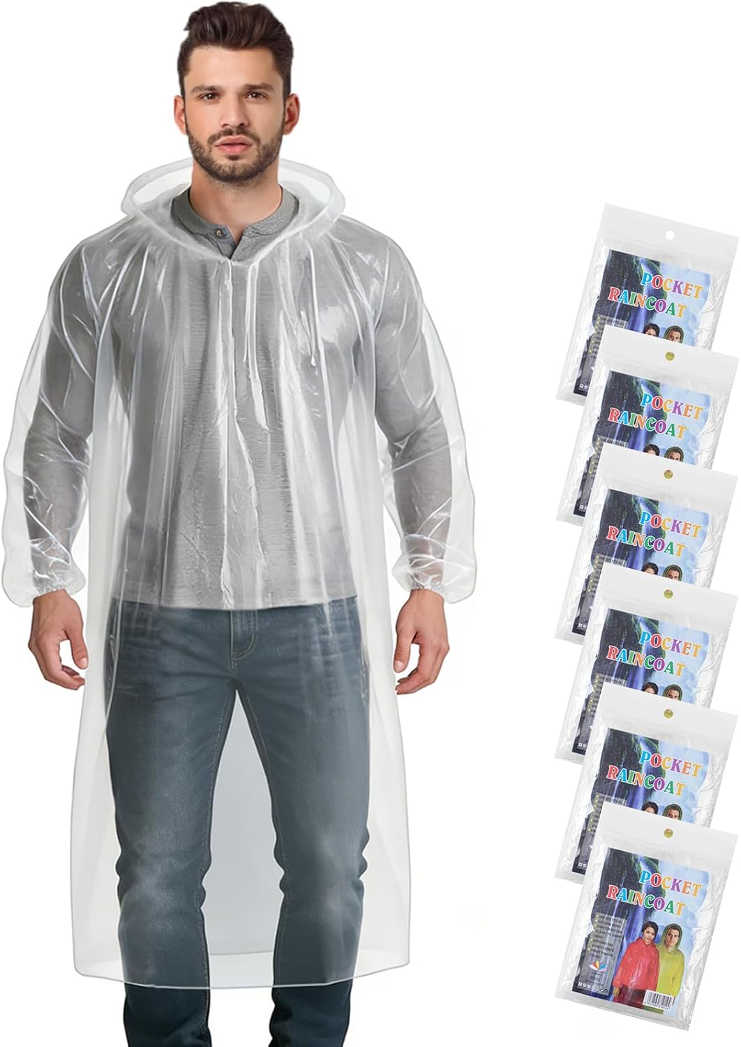Detalle de Aolegoo 6 Pack Waterproof Ponchos with Sleeves and Drawstring Hood