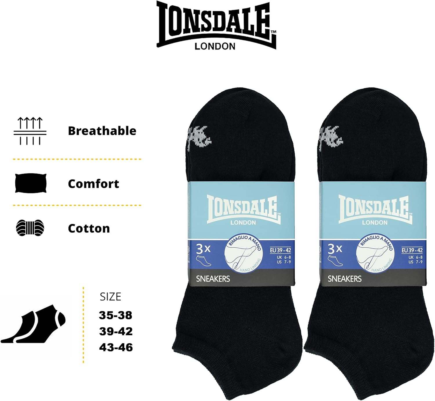 Thumbnail 3 de Lonsdale 6 Paia Calzini Corti Uomo Donna – Calzini Sportivi Sneaker in Cotone Traspirante