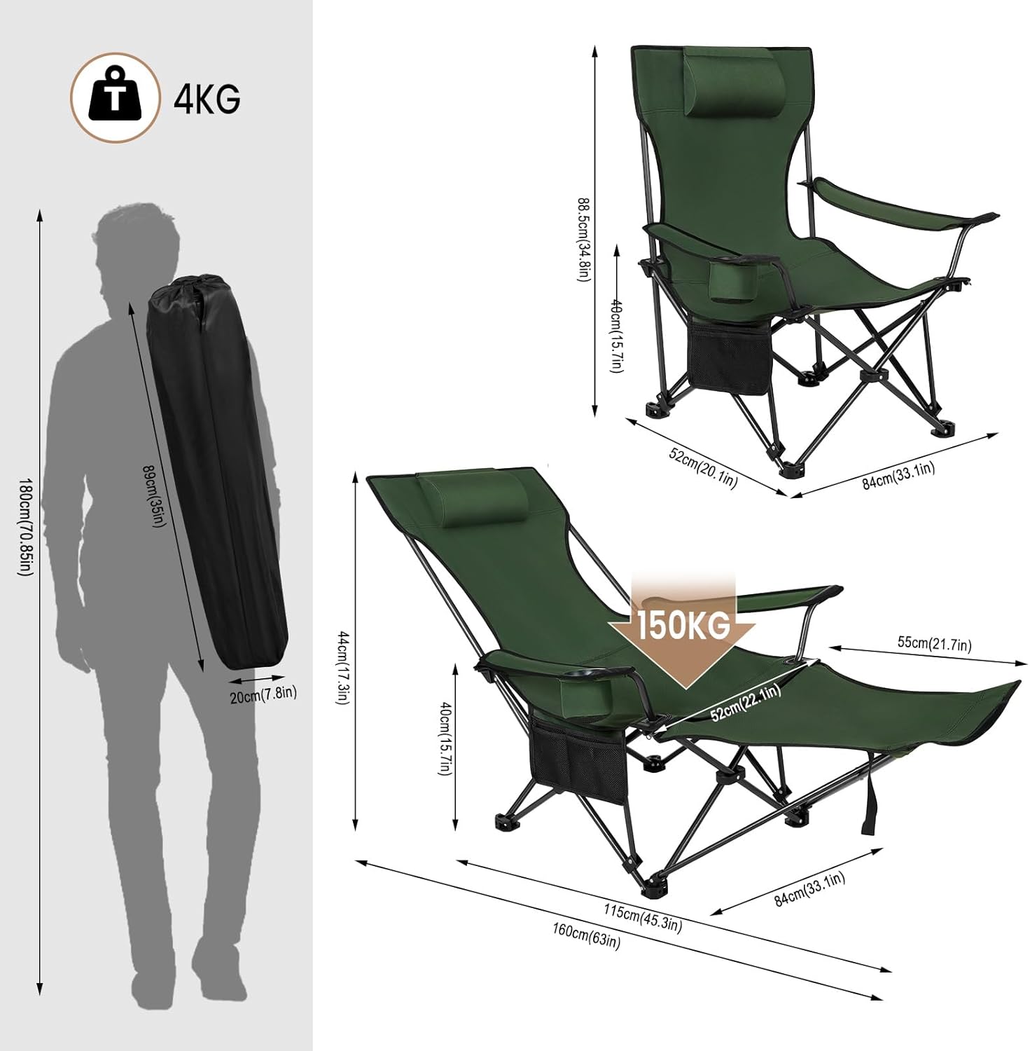 Thumbnail 2 de WOLTU Campingstuhl 2er-Set Faltbar mit Fußablage – 2-in-1 Strandstuhl zum Sitzen oder Liegen