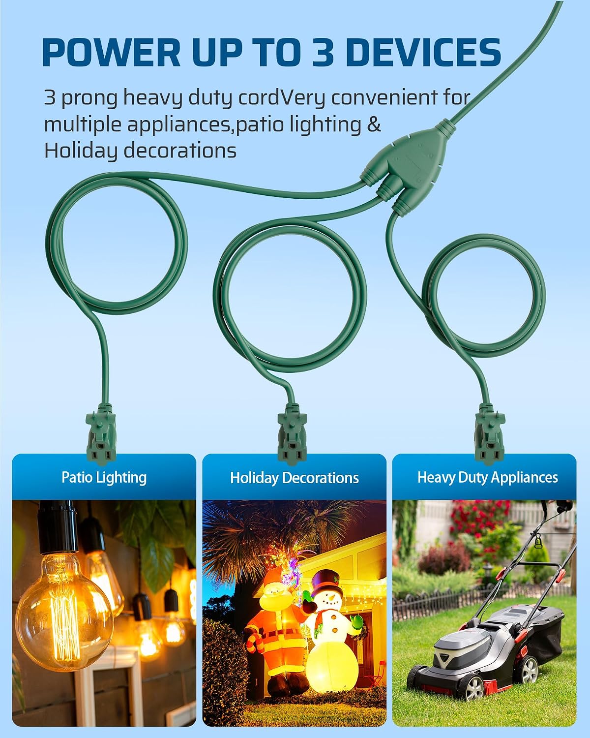 Detalle de DEWENWILS LA004H 25FT Outdoor Extension Cord, 3 Outlets, 16/3C SJTW