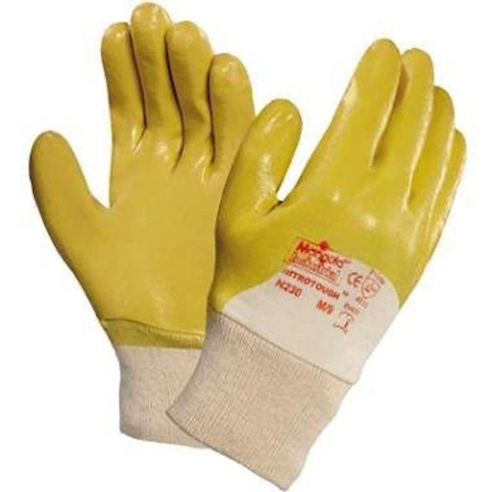 Detalle de Ansell Nitrotough N230Y Guanti da Lavoro Oleorepellente: protezione meccanica e maneggevolezza in una tonalità gialla (Taglia L, 12 paia)