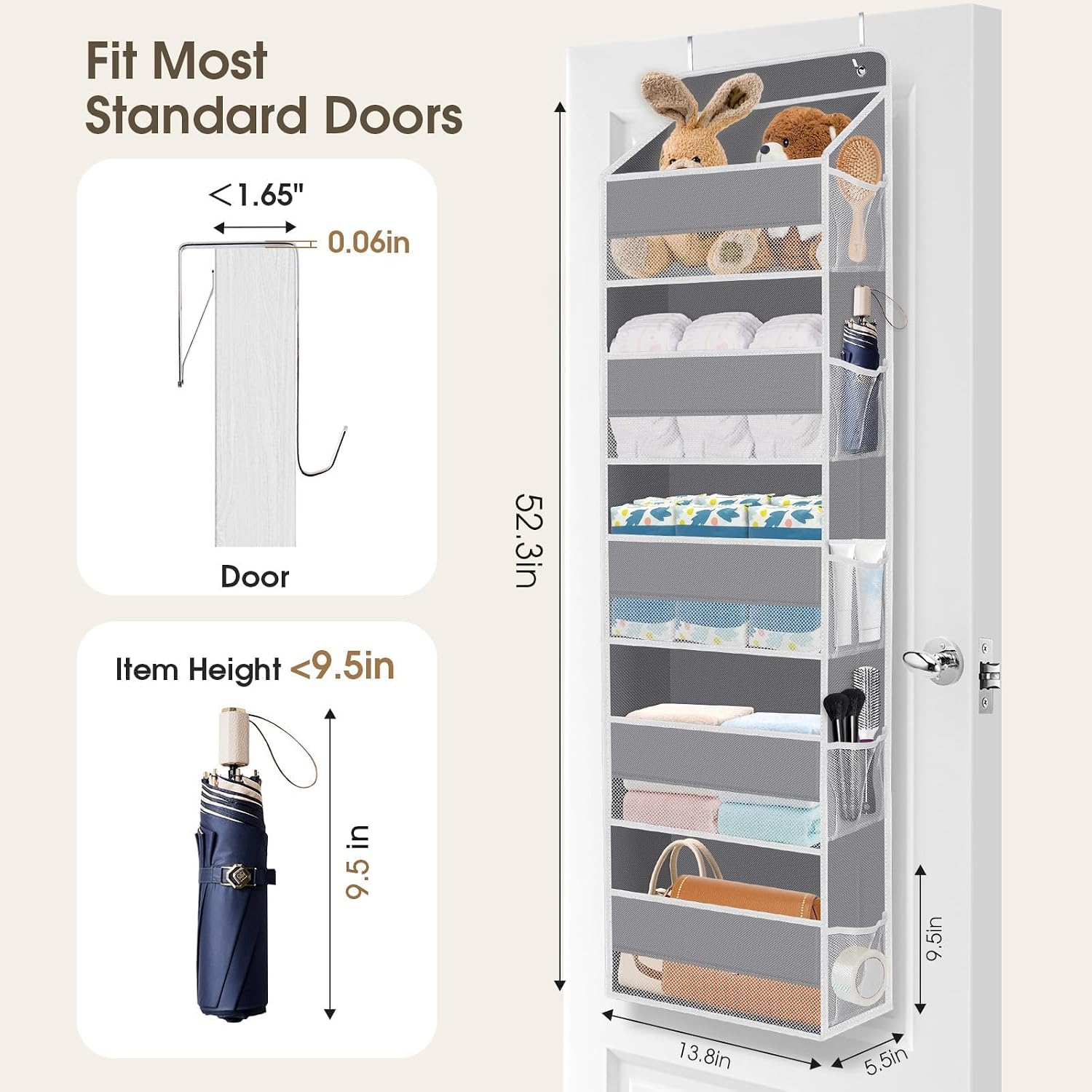 Thumbnail 1 de SpaceHacks Over-the-Door Organizer, 40 lb Capacity, 15 Pockets, Mesh Design