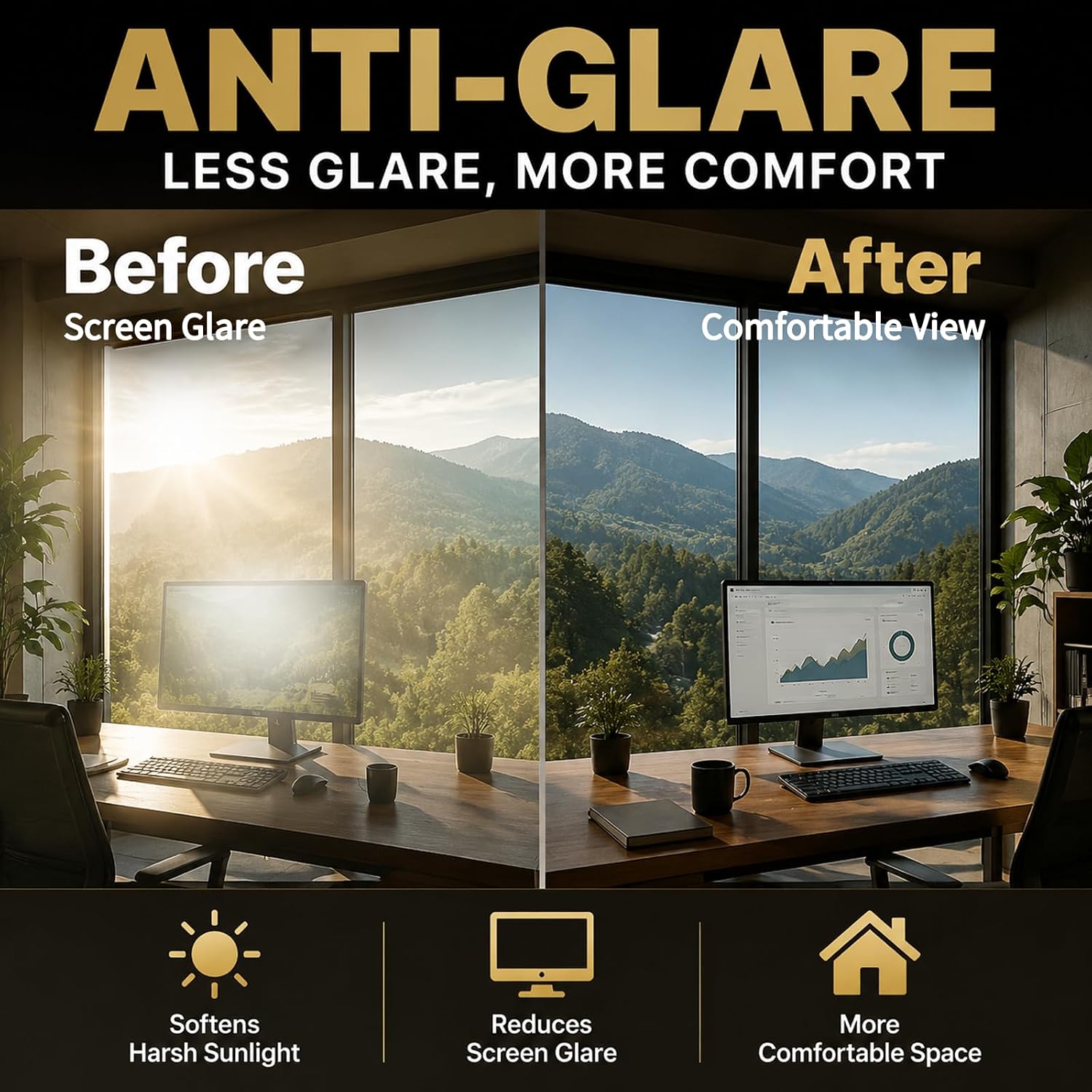 Detalle 2 de FILMGOO One Way Privacy Window Film (Black Silver, 17.5 in x 94.48 in) for Daytime Privacy, Anti-UV, and Heat Control