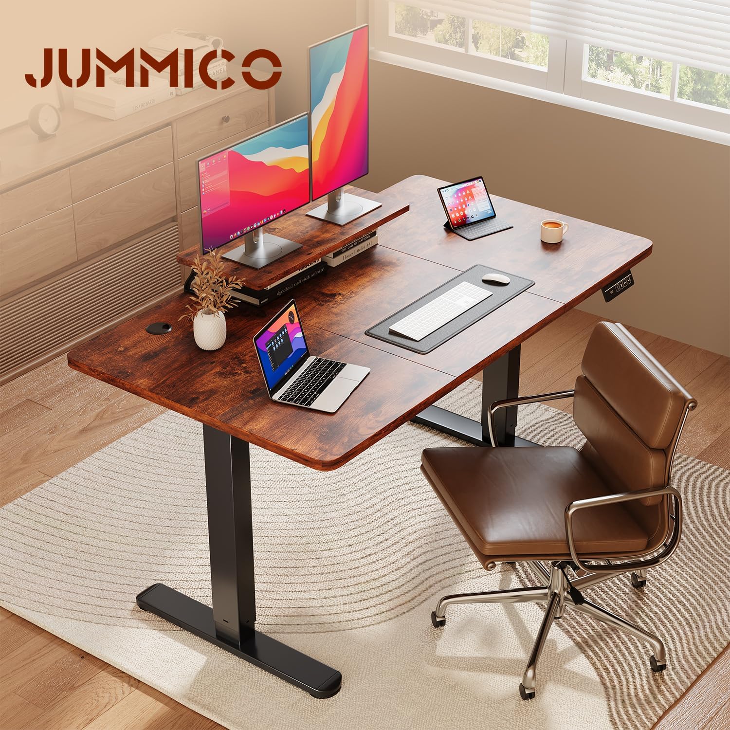 Detalle de JUMMICO Scrivania regolabile in Altezza 140 x 60 cm – Ufficio elettrica con memoria