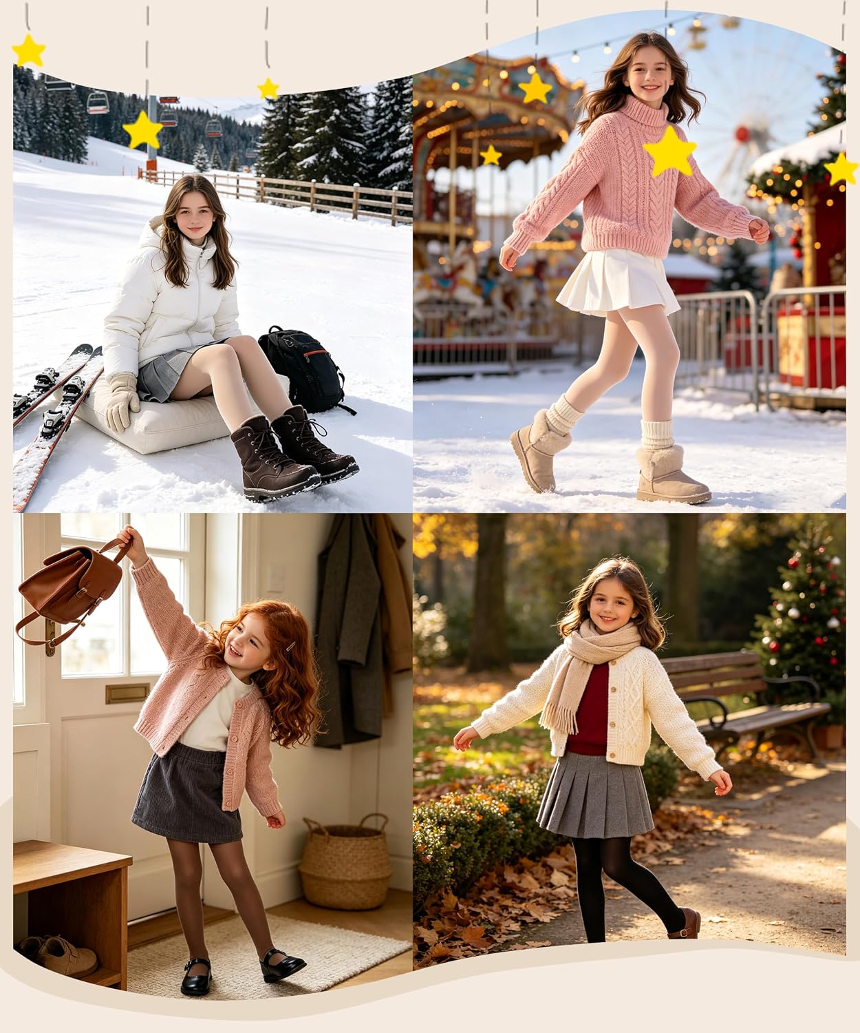 Detalle 1 de Hiltzo Girls’ Fleece-Lined Winter Tights, Thick, Stretchy and Faux-Translucent