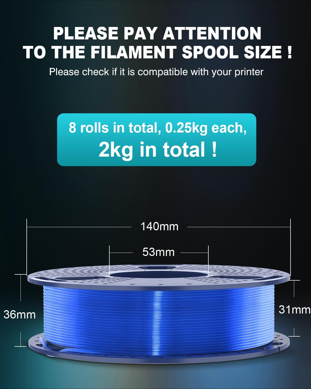 Detalle 2 de SUNLU PETG Filament 1.75mm 8-Pack Bundle (PETG, vacuum-sealed), 2kg total in 8 colours