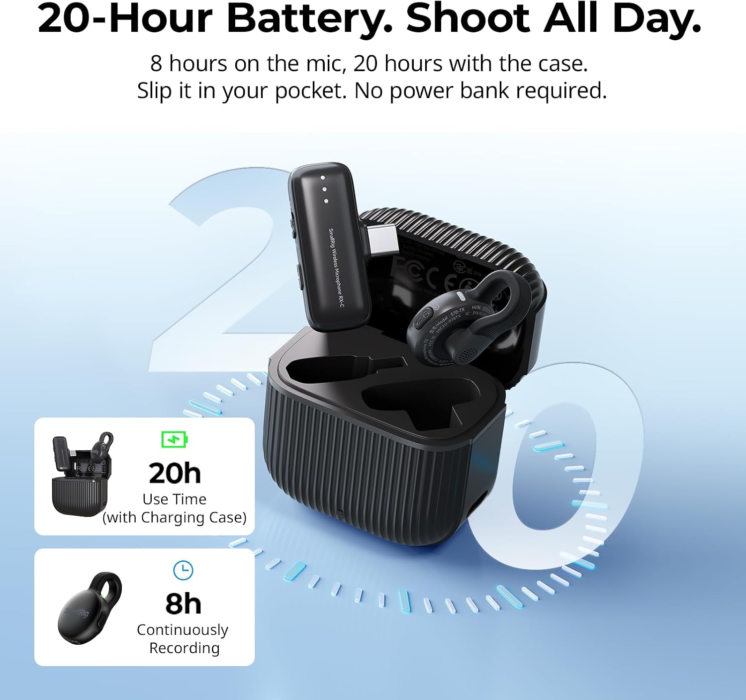 Detalle 2 de SMALLRIG S70-C1 (5718) trådlös USB-C-mikrofon med laddningsetui