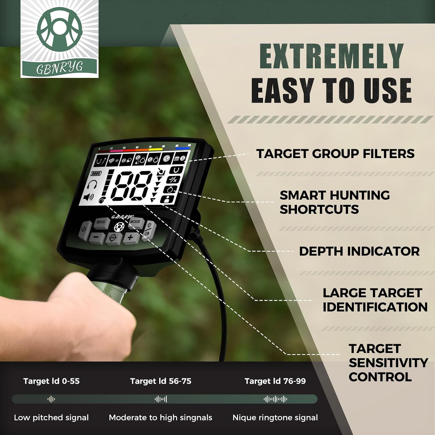 Detalle 2 de Gbnryg Metal Detector with 12-inch Coil