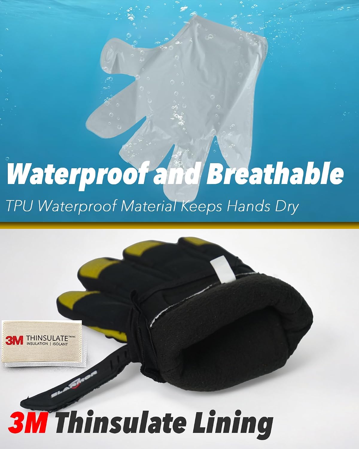 Detalle 2 de SLARMOR Winter Work Gloves with 100g Thinsulate, Cowhide Palm and Touchscreen Fingers