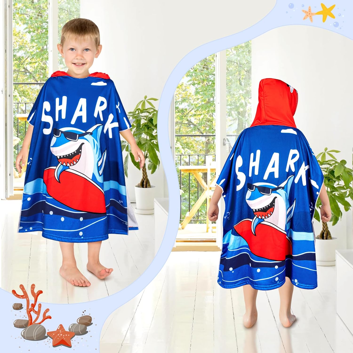 Thumbnail 3 de BTNEEU Poncho de Bain Enfant – Serviette de Plage à Capuche Ultra Absorbante (2–6 ans, 29,5 x 59 pol.)