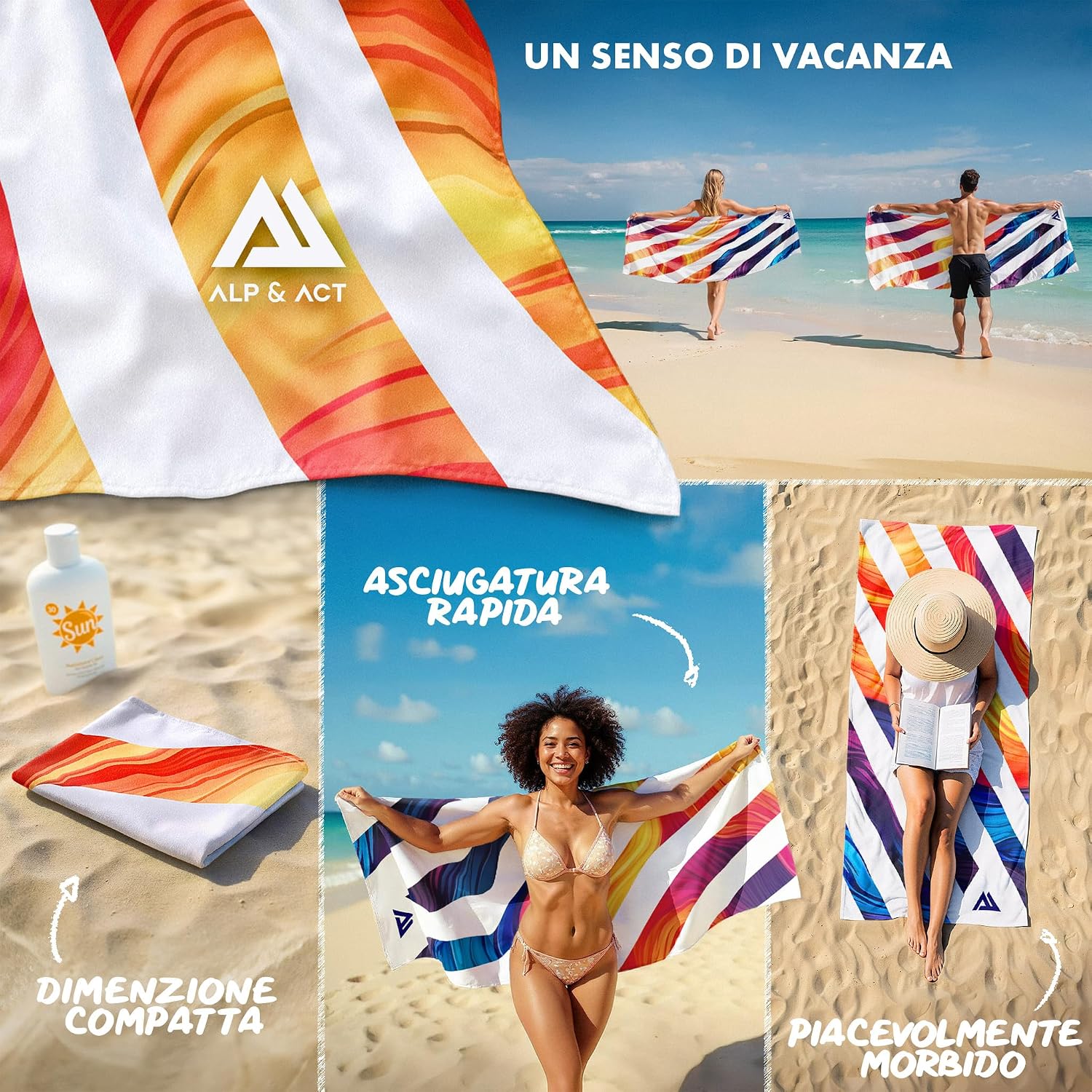Detalle 2 de ALP & ACT Telo Mare XXL 200x90 cm – microfibra riciclata, ultra leggero e asciugatura rapida