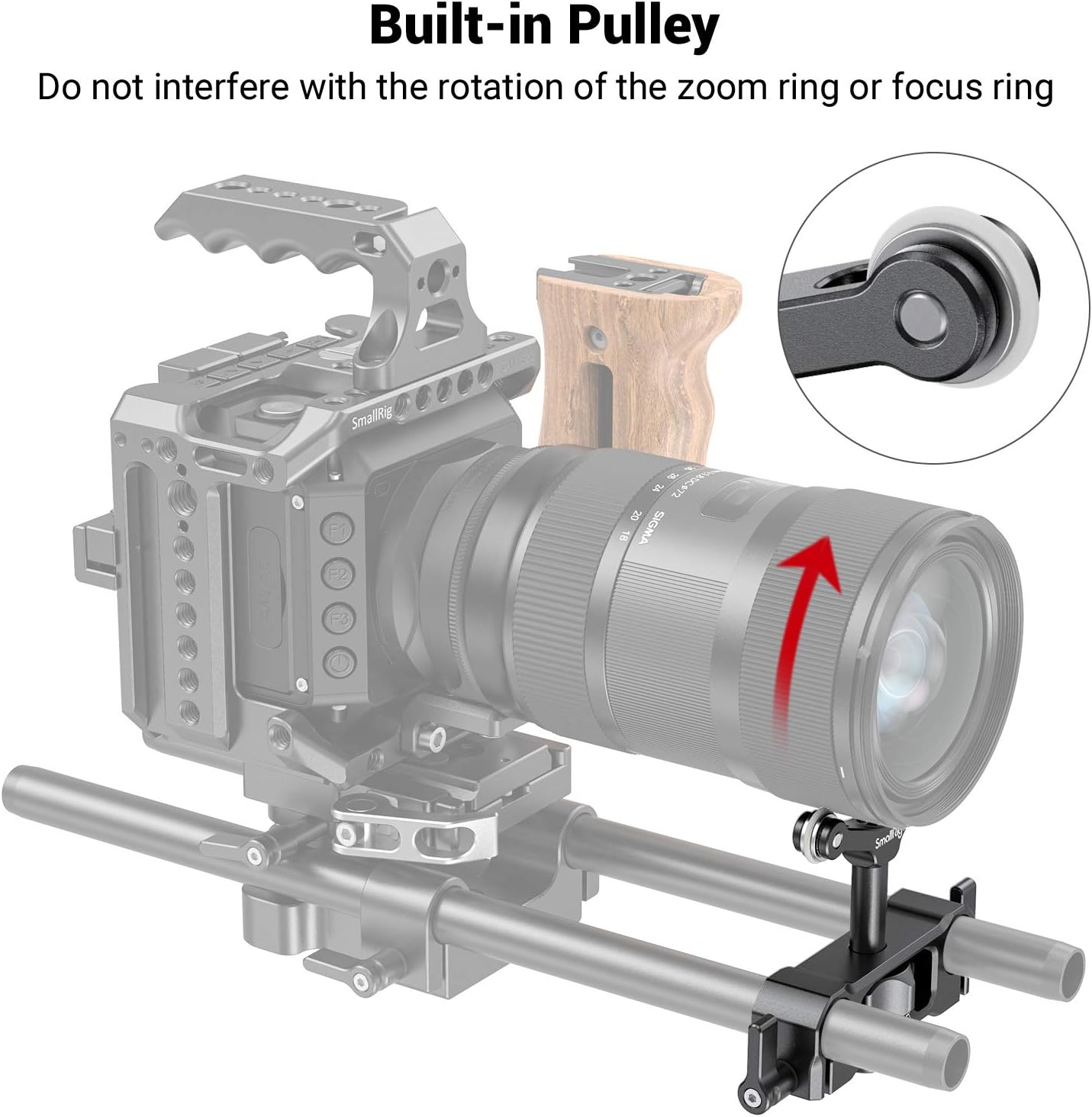 Detalle de SmallRig 2727: Support d’objectif 15 mm pour Ø73–108 mm (2 kg) – stabilité et réglages