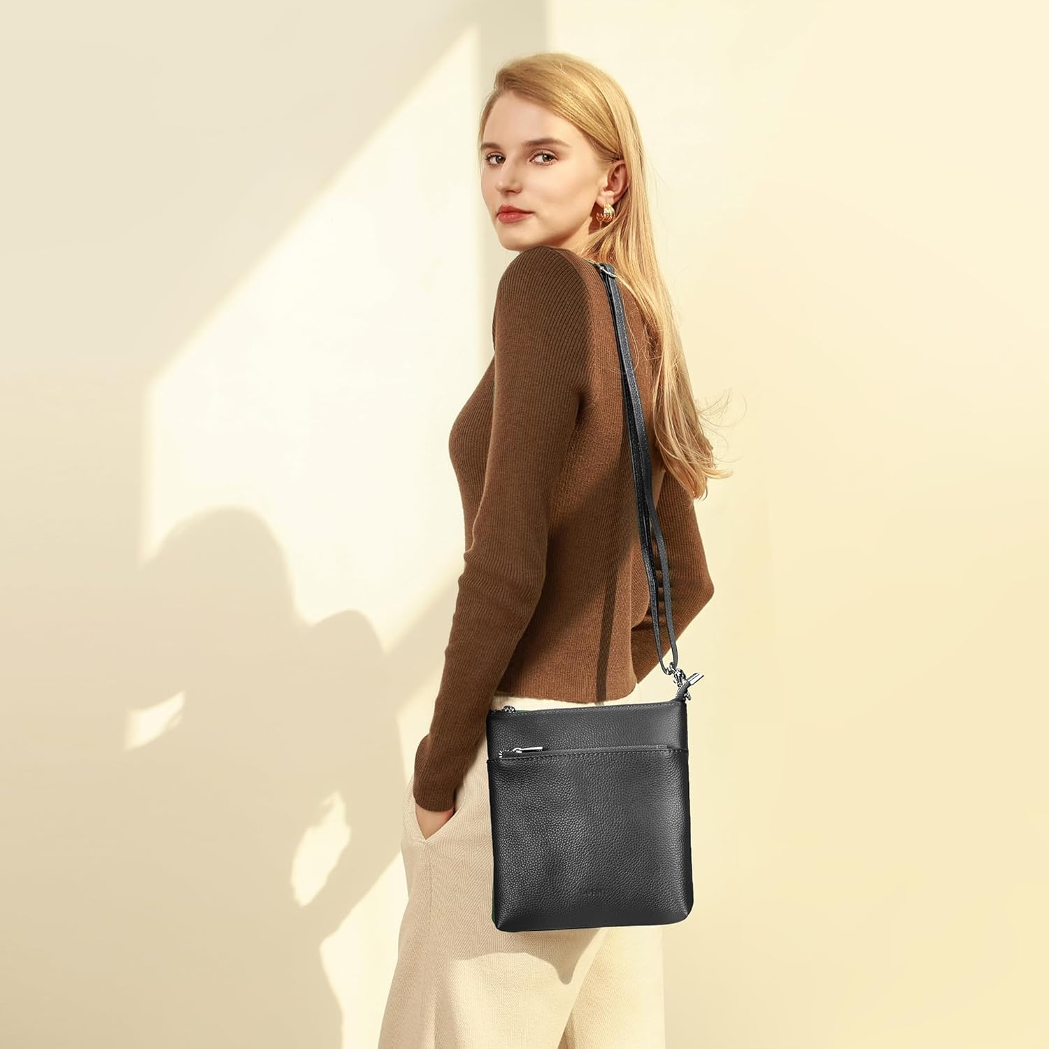 Thumbnail 1 de befen Echtleder Umhängetasche Damen (mittelgroß) mit Handyfach – Crossbody-Bag mit verstellbarem Schultergurt