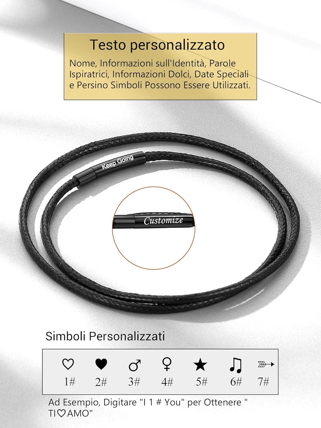 Thumbnail 5 de PROSTEEL collana unisex con cordino nero in pelle rivestita in cera e chiusura in acciaio inox
