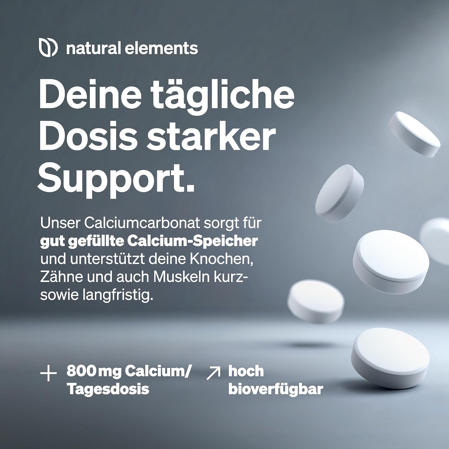 Detalle de natural elements Calcium Tabletten 800 mg Kalzium Tagesdosis 💊