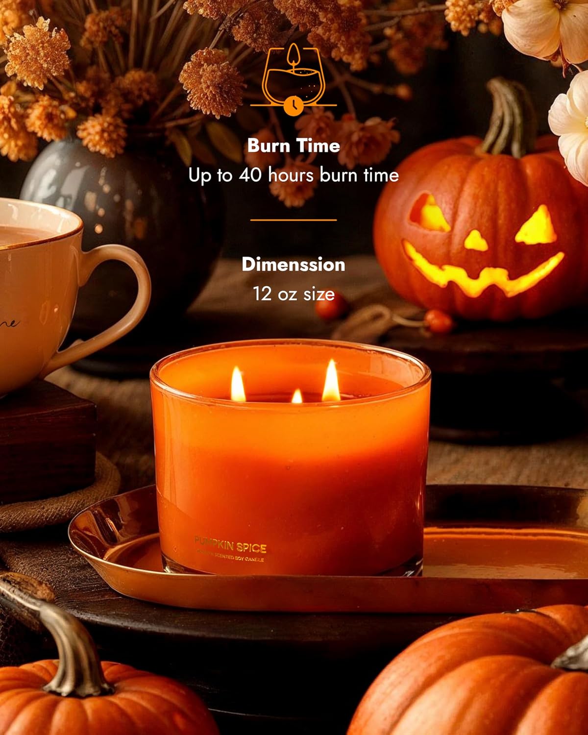 Detalle de 96NORTH AAN00164 Pumpkin Spice Soy Candle, Large 3-Wick Glass Jar