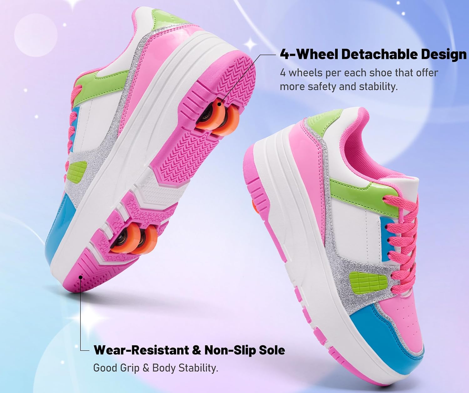 Detalle de ANEFUN Roller Skate Shoes für Kinder – abziehbare Rollen, 4-Rad-Design, All-Day-Komfort