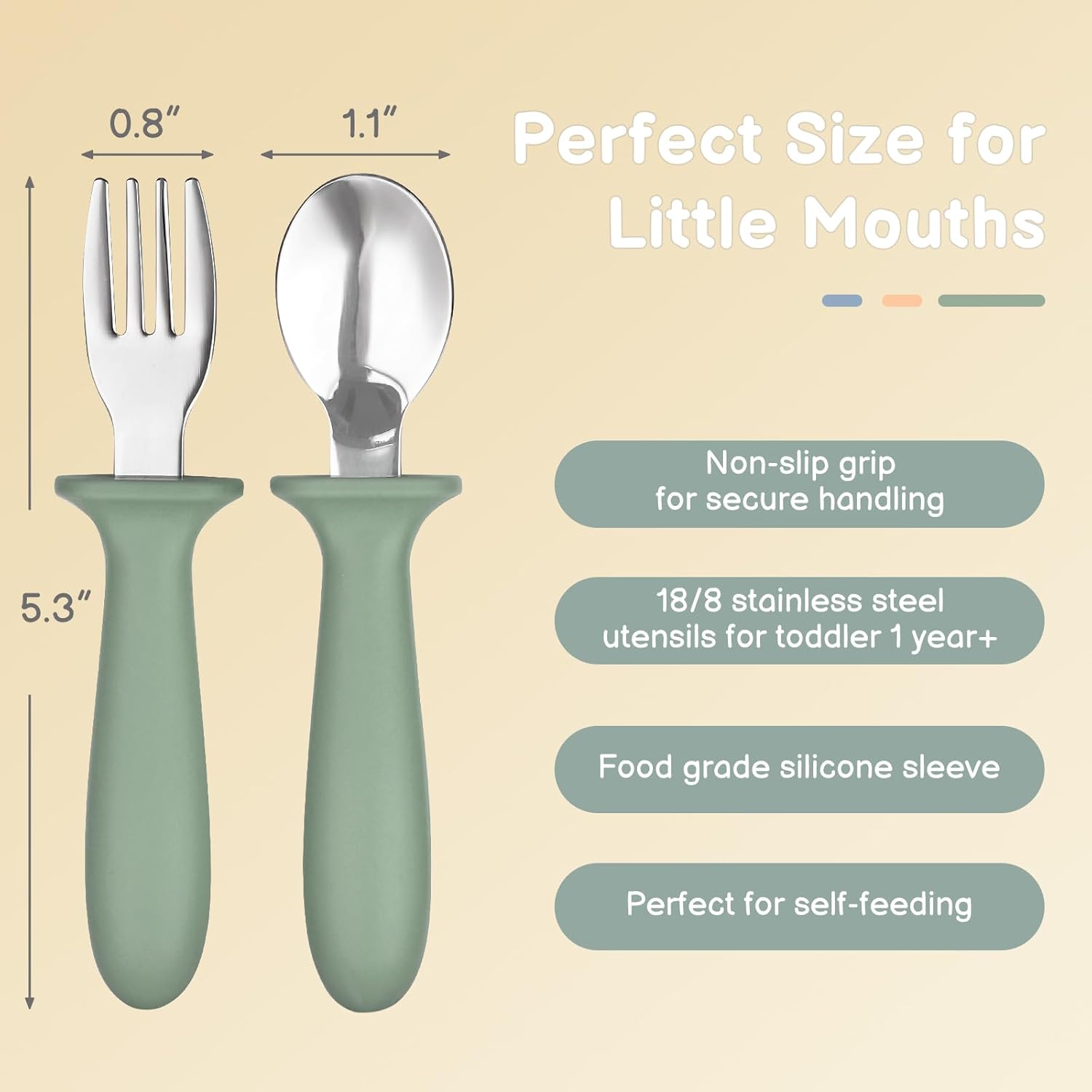 Detalle de Eascrozn Toddler Utensils 6-Pack: 18/8 Stainless Steel Kids Forks & Spoons with Silicone Handles