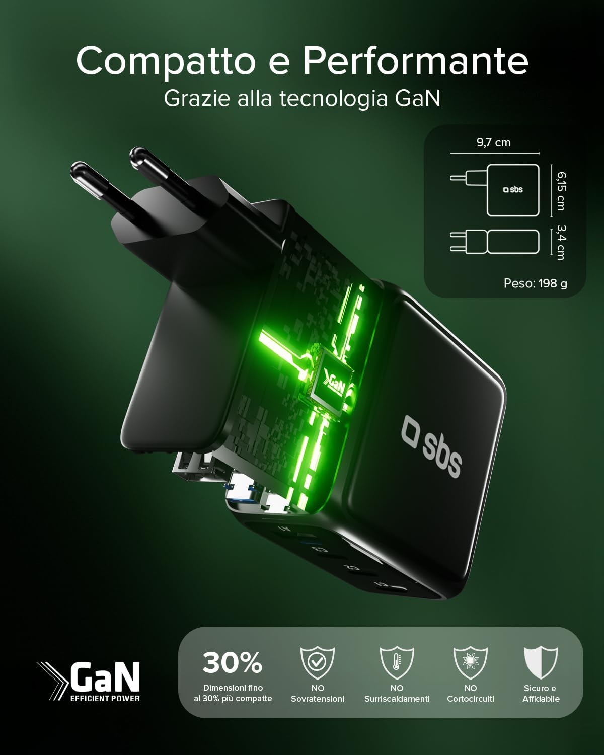 Thumbnail 6 de SBS Pulse Power 140W USB-C: Caricatore GaN con 4 uscite e Display LCD per Notebook, Smartphone e Tablet