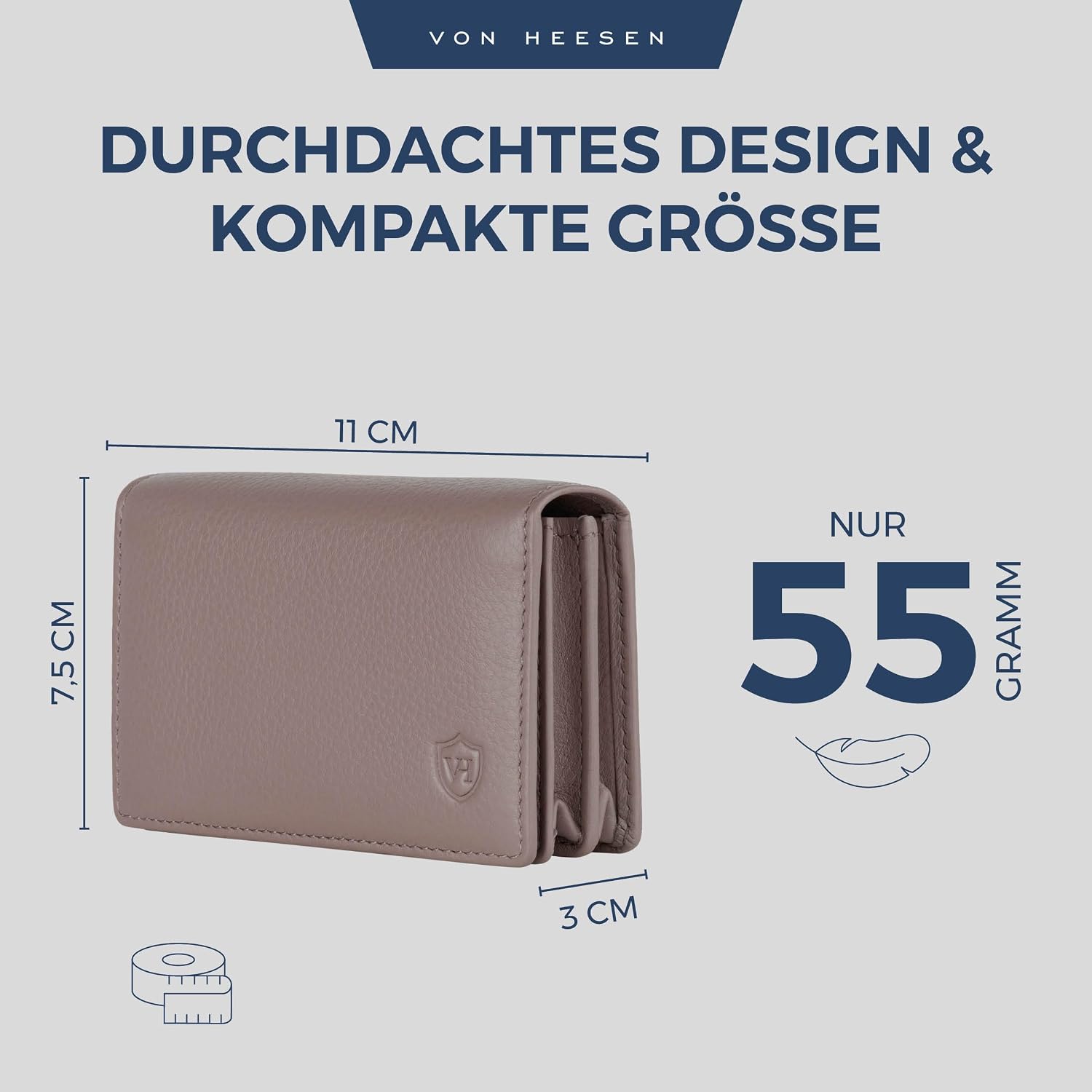 Detalle de VON HEESEN Visitenkartenetui Leder mit RFID-Schutz (Taupe) – Platz für 50 Visitenkarten, 6 Fächer