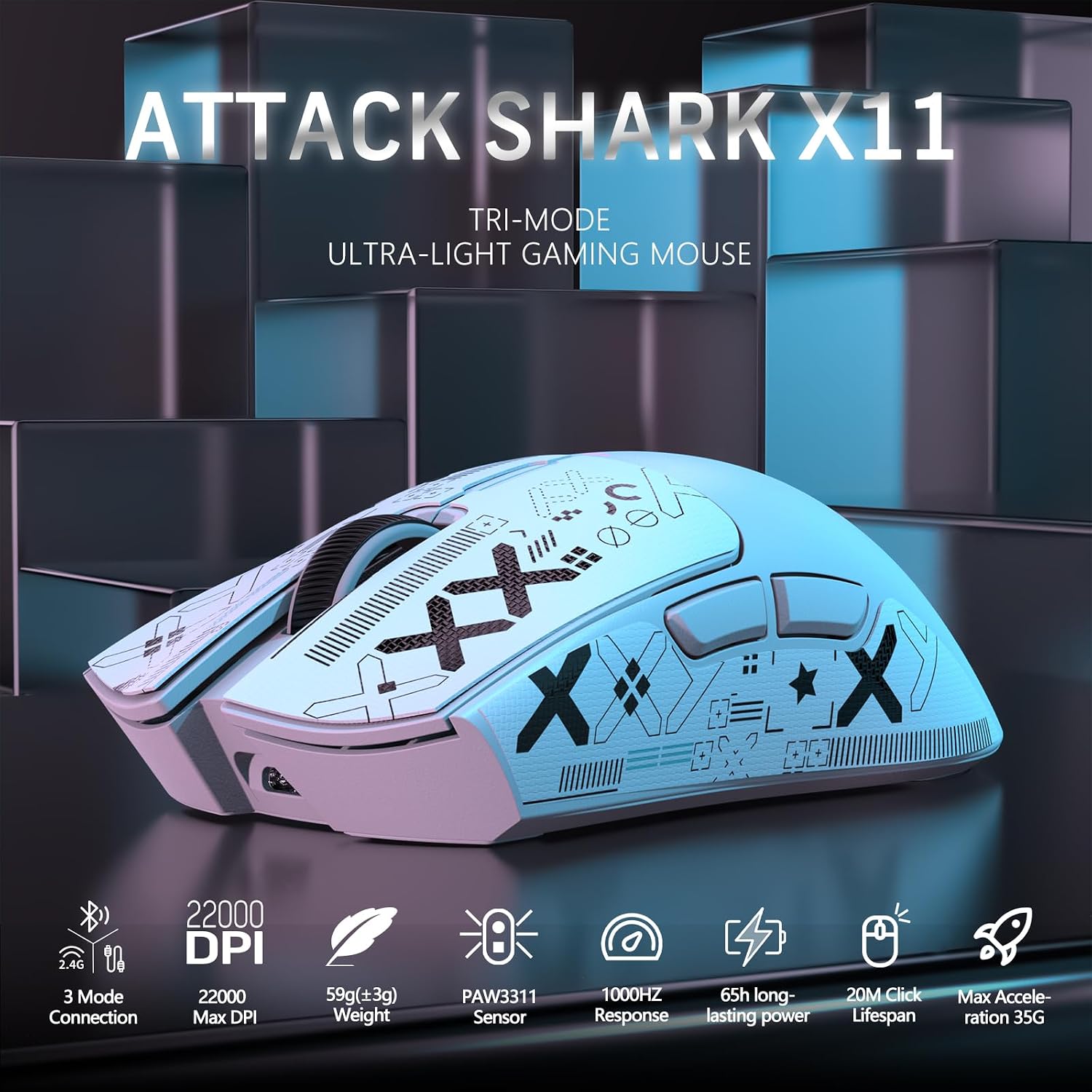 Detalle de LexonElec x Attack Shark X11: Kabellose Gaming-Maus mit RGB, 22K DPI und ultraleichtem 59 g Design