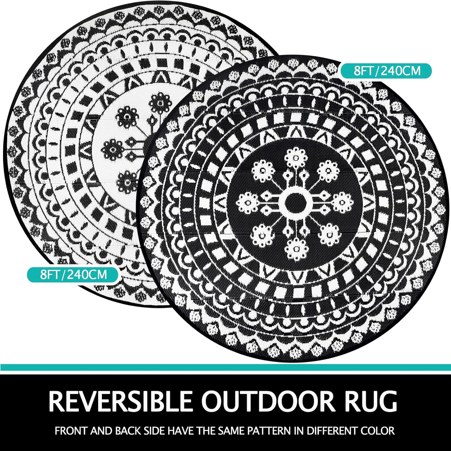 Thumbnail 1 de Capslpad Boho Round Outdoor Rug 240cm – Waterproof, Reversible, UV Resistant Plastic Straw Style Mat