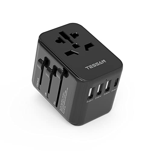 Detalle de TESSAN Adattatore Universale da Viaggio 5 in 1: 1 presa CA, 3 USB A e 1 USB C (Nero)