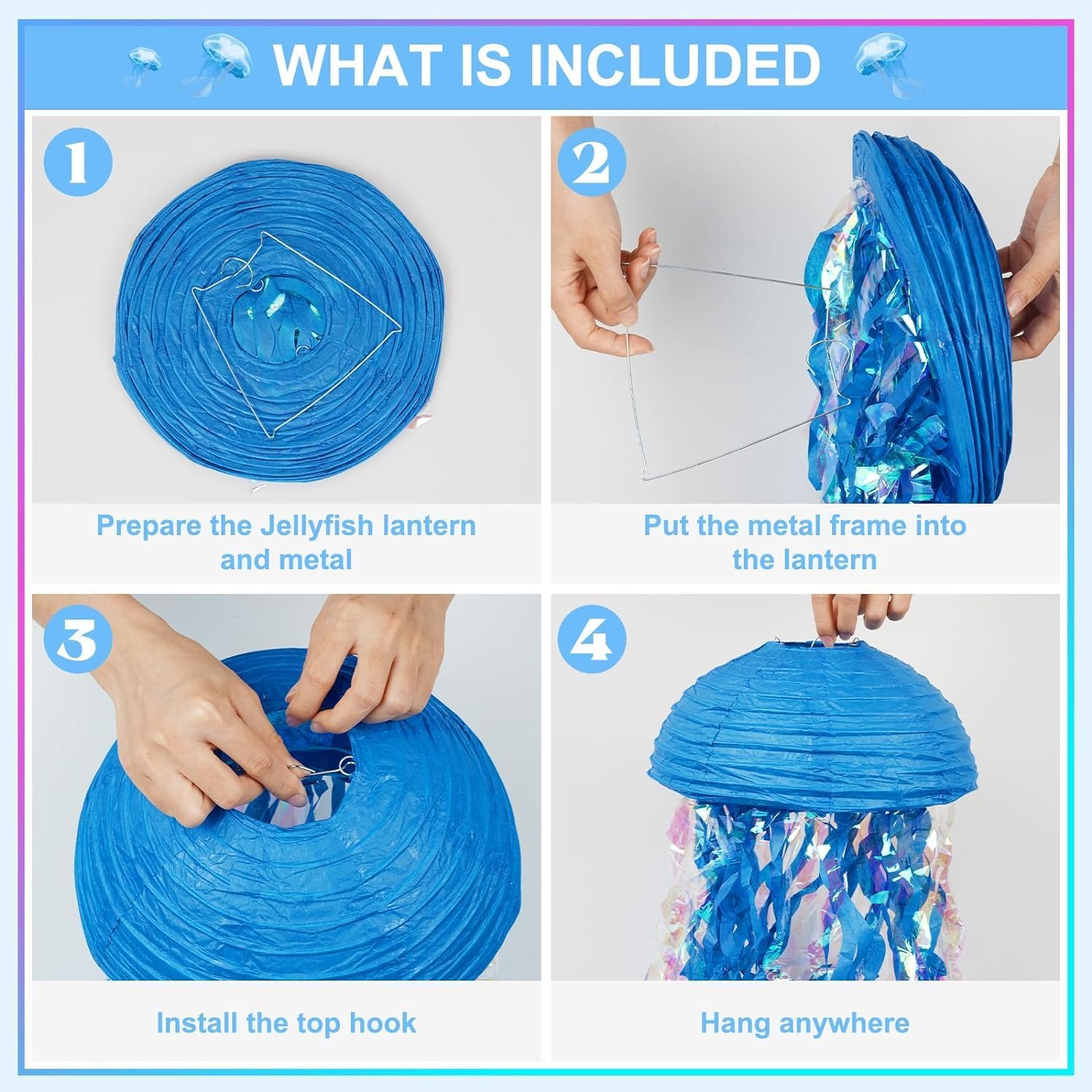Detalle de Jellyfish Paper Lanterns Hanging Jelly Fish Paper Lanterns (6-Pack) – Pink, Purple & Blue Ocean Theme Party Decor