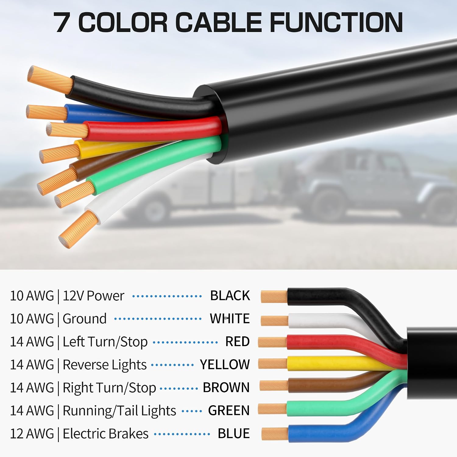 Thumbnail 4 de Deluwire 4 FT 7 Pin Trailer Plug — Heavy Duty 7-Way Wiring Harness