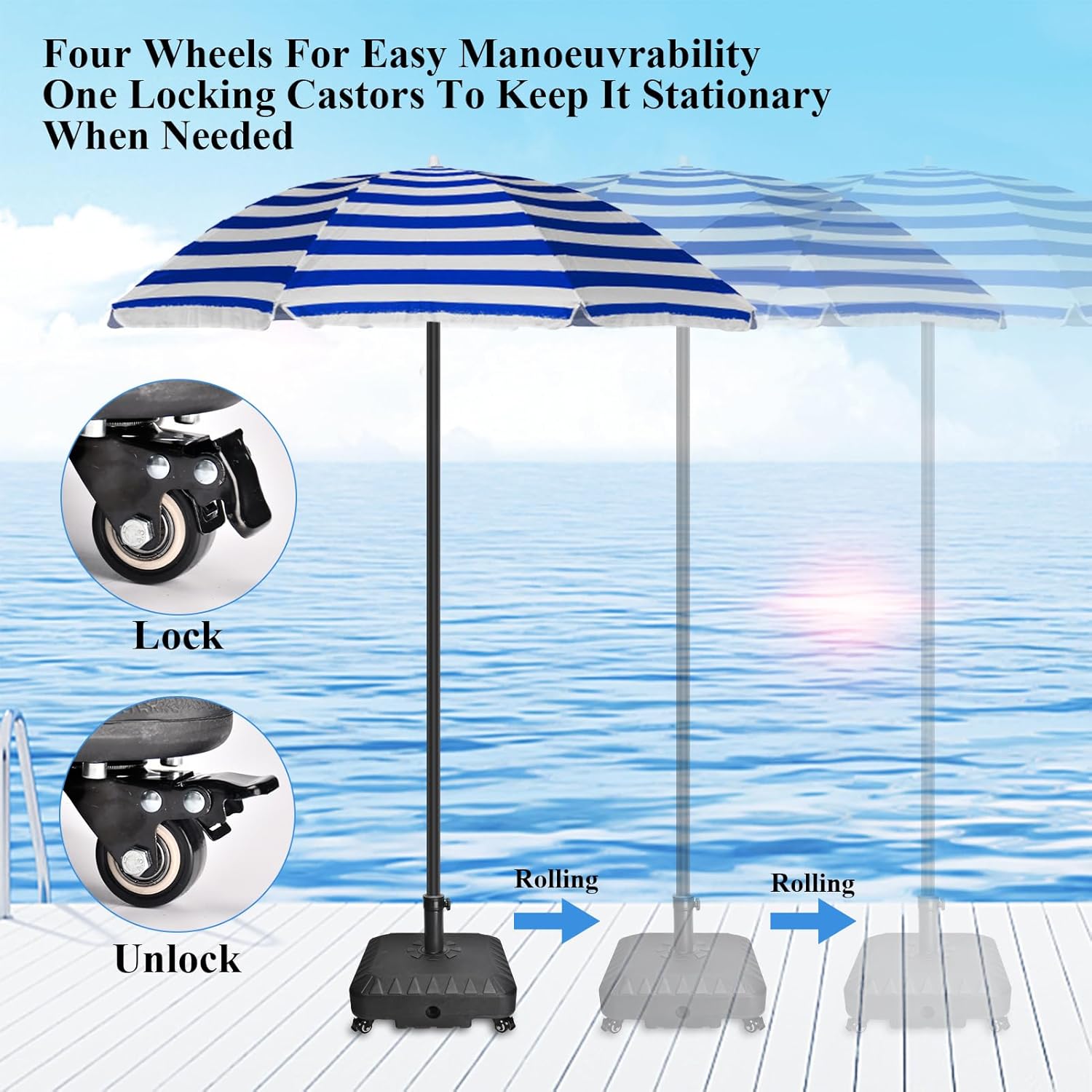 Thumbnail 4 de 23L Parasol Base with Wheels — Heavy Duty Fillable Outdoor Base for 35–48mm Poles