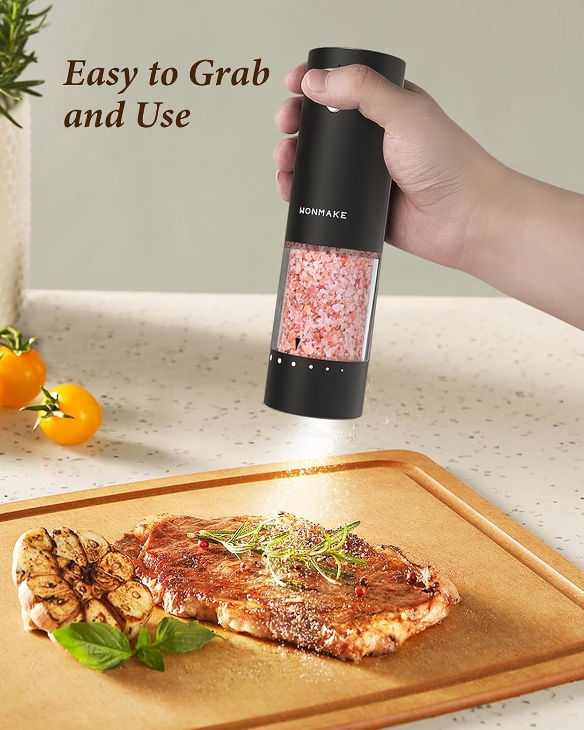 Thumbnail 5 de WONMAKE Electric Salt and Pepper Grinder Set with Dual USB Charging Base & LED Light (6 Grind Levels)