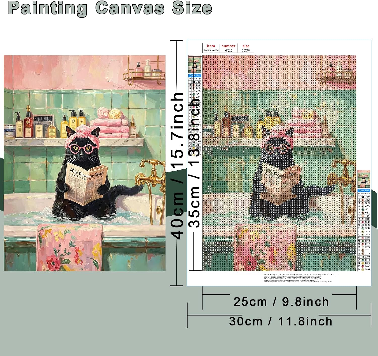 Detalle de FHBUBPUP Cat Diamond Art Kit, Full-Drill Round Gems, 11.81 x 15.75-Inch Canvas