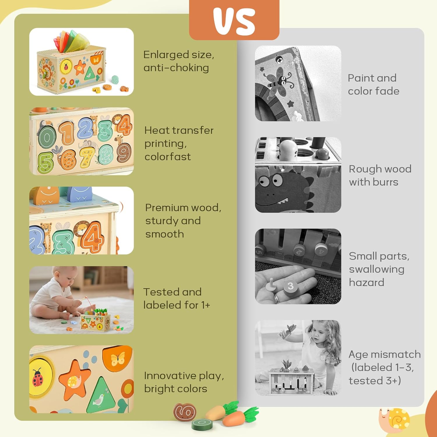 Detalle 2 de Almaxi Montessori 6-in-1 Wooden Tissue Box Toy for 1 Year Olds