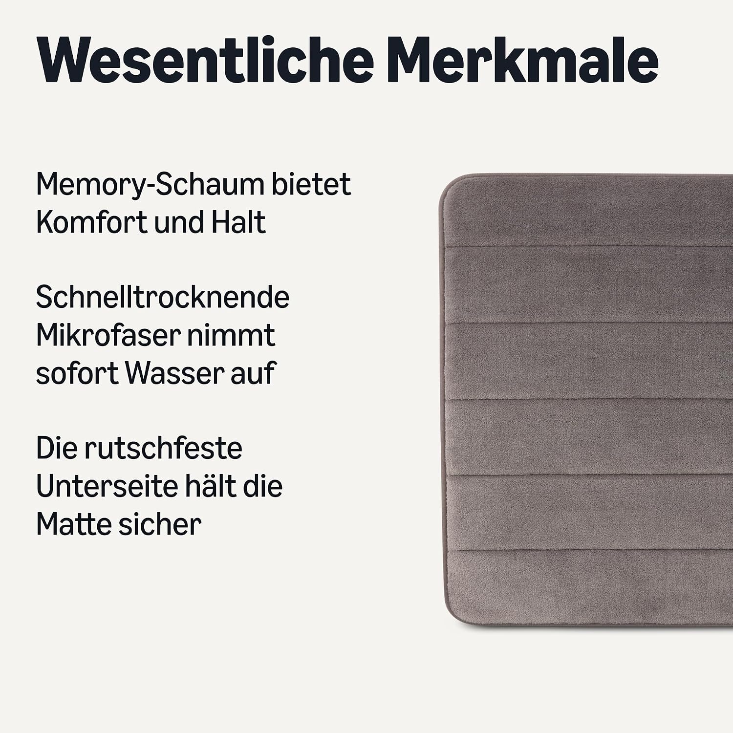 Detalle de Amazon Basics Flauschige Memory-Schaum Badmatte 43 × 61 cm, Dunkelgrau – Rutschfest und Waschbar