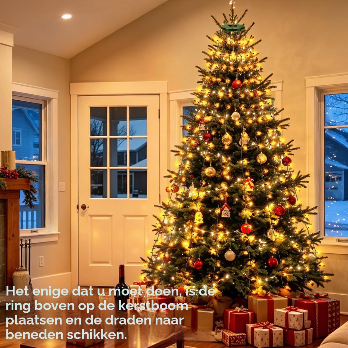 Detalle de ARKOCHIC DRCR100 kerstboomverlichting met 240 warmwitte leds en bevestigingsring