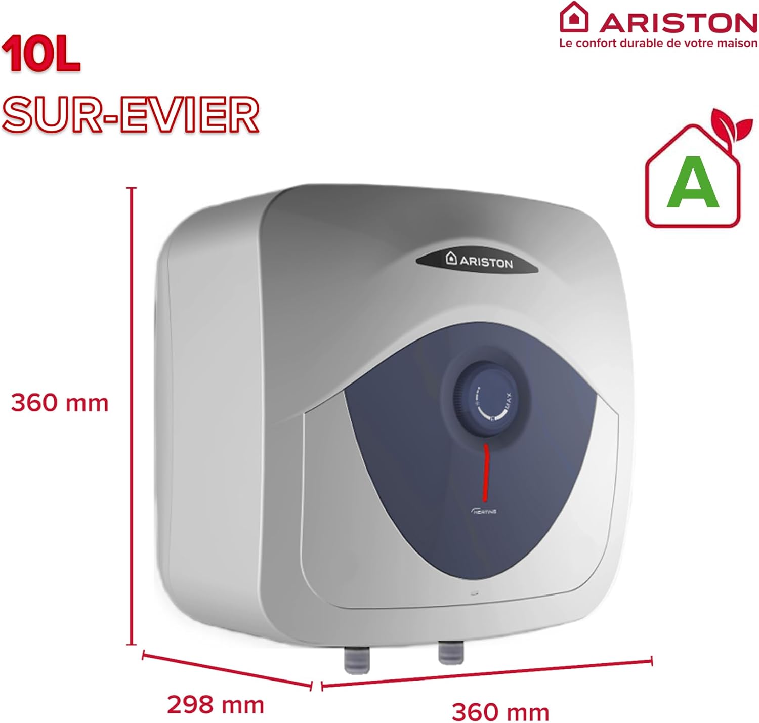 Detalle de Ariston Blu Evo RS – Chauffe-eau électrique sur évier, 10 litres, compact et facile à utiliser