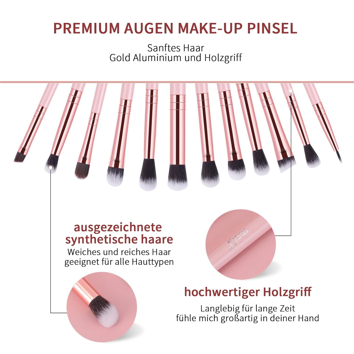 Thumbnail 2 de MSQ Augen Make-up Pinsel Set (12-teilig) – Lidschatten-, Eyeliner- & Verblendpinsel zum Auftragen und Verblenden