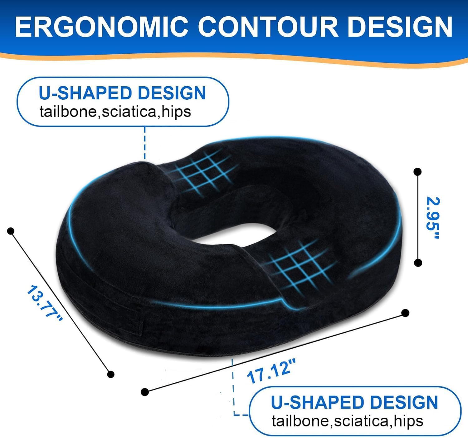 Thumbnail 2 de Ecosafeter Donut Cushion Memory Foam – Premium Hemorrhoids, Postpartum, and Coccyx Relief for Office, Car and Wheelchair Seating