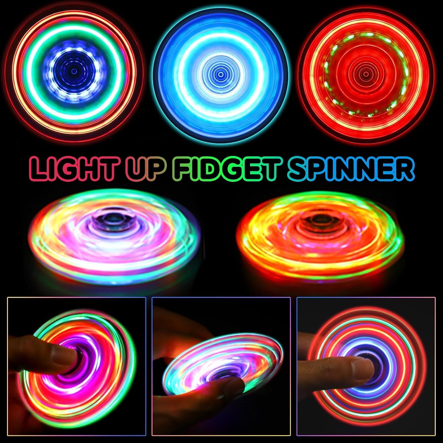Detalle de Gigilli Fidget Spinners RB*2 LED Spinner Set, Red and Blue, 3 Light Modes