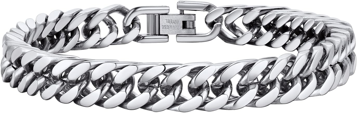 Detalle de PROSTEEL Gourmette homme en acier inoxydable 316L (19 cm) – chaîne à maillons, largeur 8/12/17 mm, plaqué or/noir