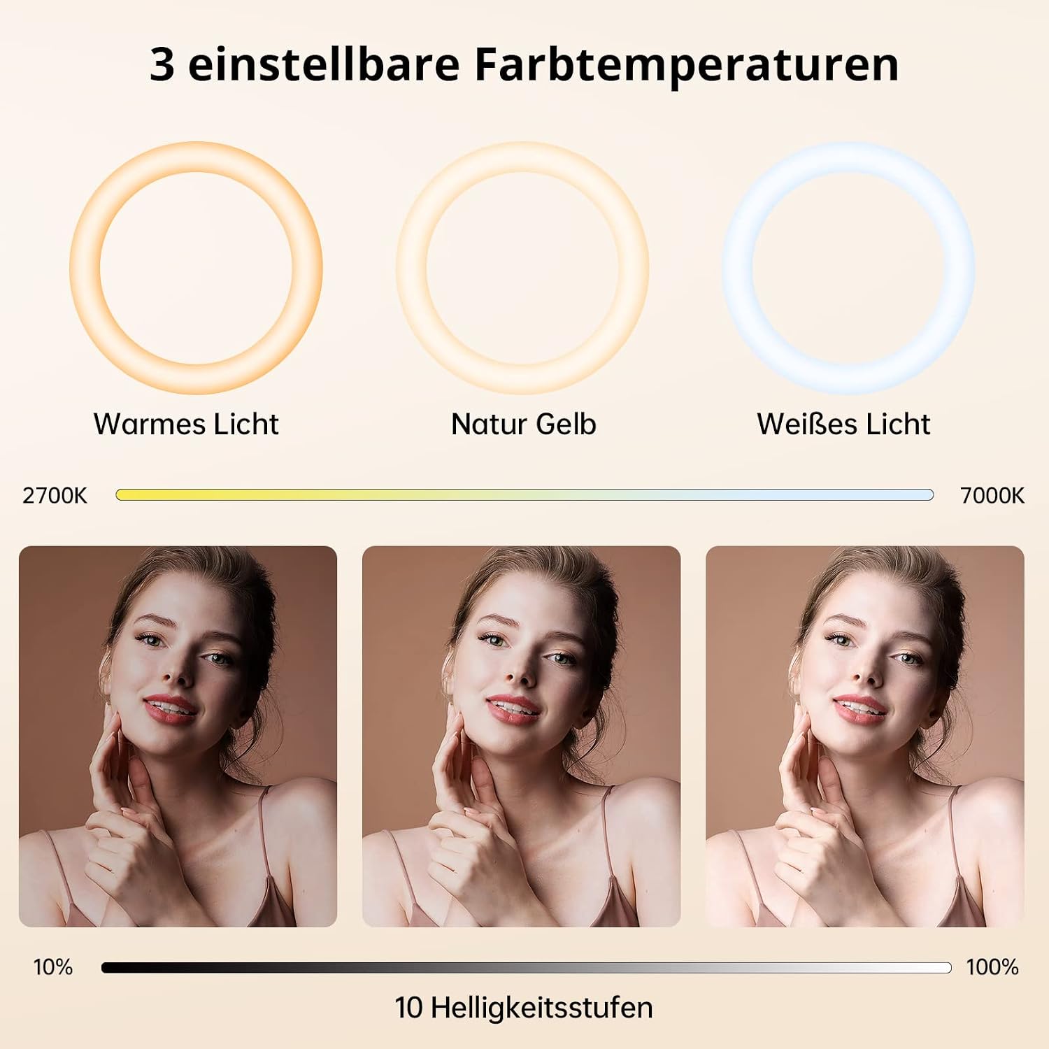 Detalle 2 de ATUMTEK 12" Selfie-Ringlicht mit Stativ 63" USB