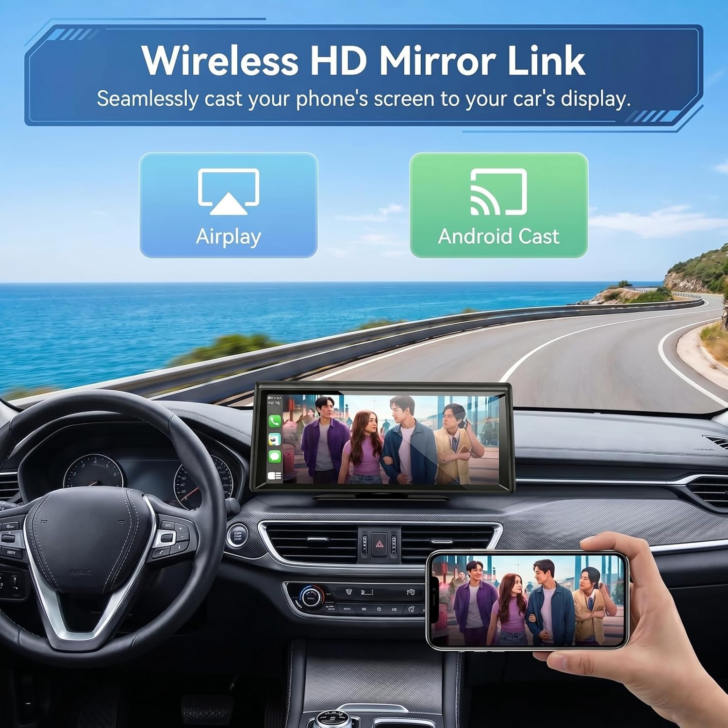 Thumbnail 5 de 8.1" Portable Wireless CarPlay Stereo with 2K Dash Cam & 1080P Backup Cam