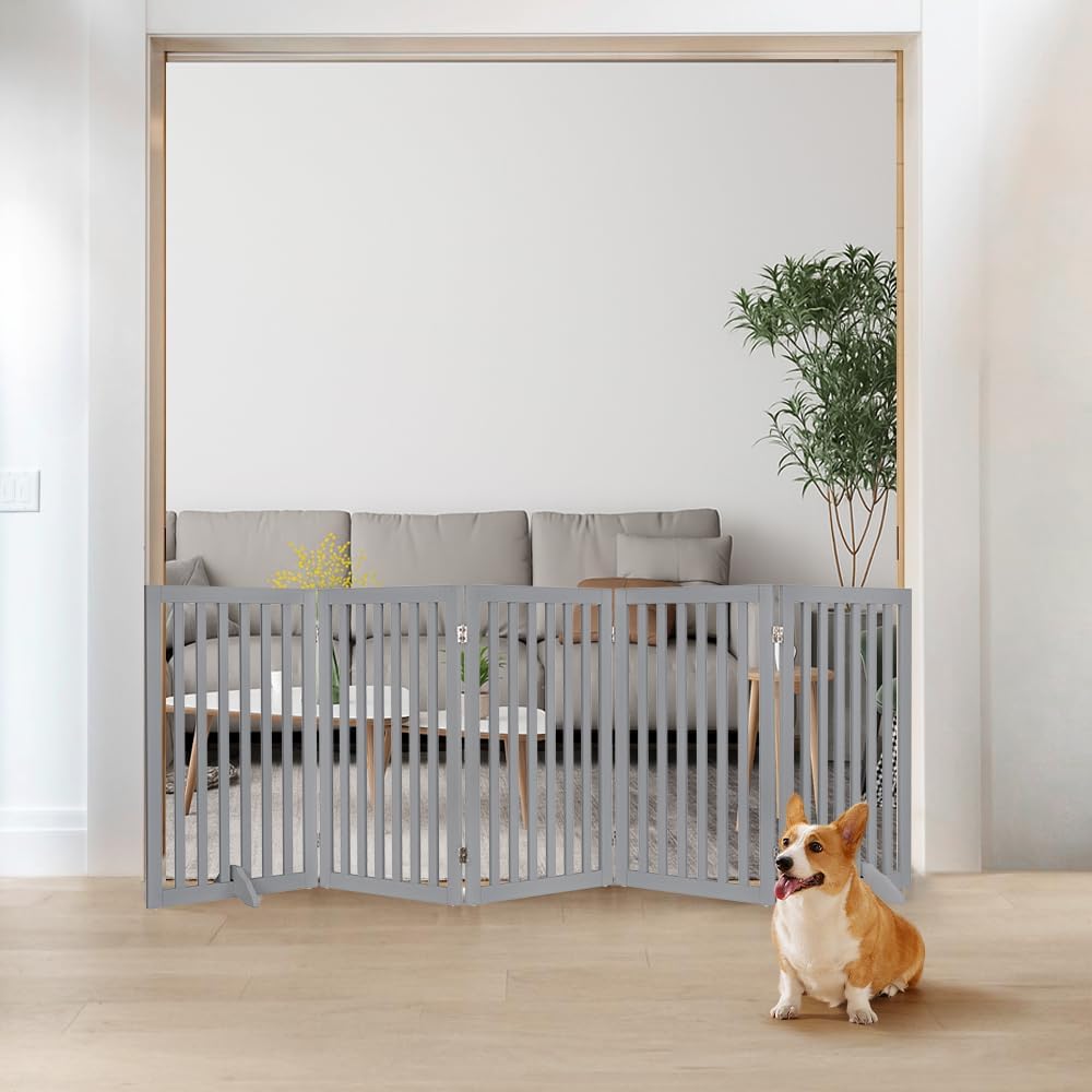 Thumbnail 2 de unipaws extra breites Absperrgitter für Hunde (254 cm), 5 Paneele, freistehend, faltbar ohne Bohren – 91 cm hoch, Grau