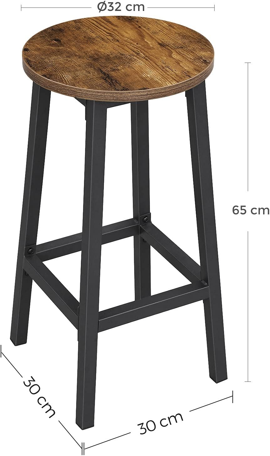 Detalle de VASAGLE LBC32X Bar Stool Set of 2, 65 cm Round Seats, Steel Frame