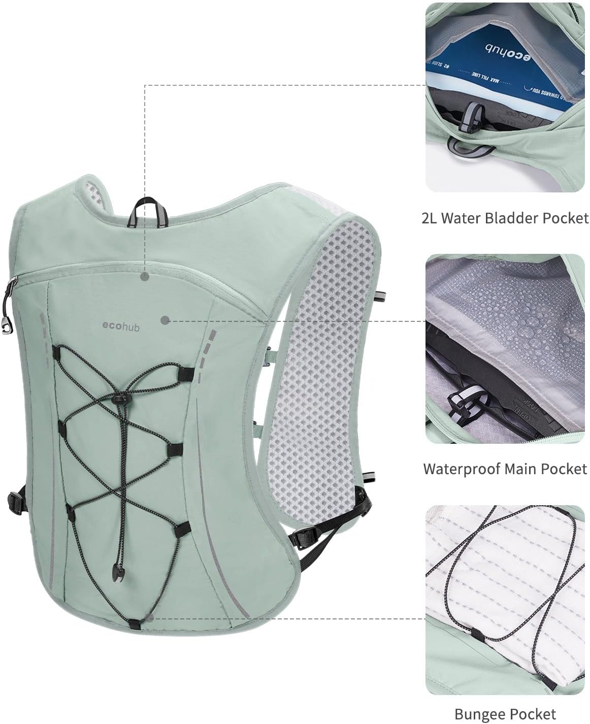 Thumbnail 3 de ECOHUB Running Vest with 2L Water Bladder – Lightweight, 6-Pocket Hydration Backpack for Running and Outdoors