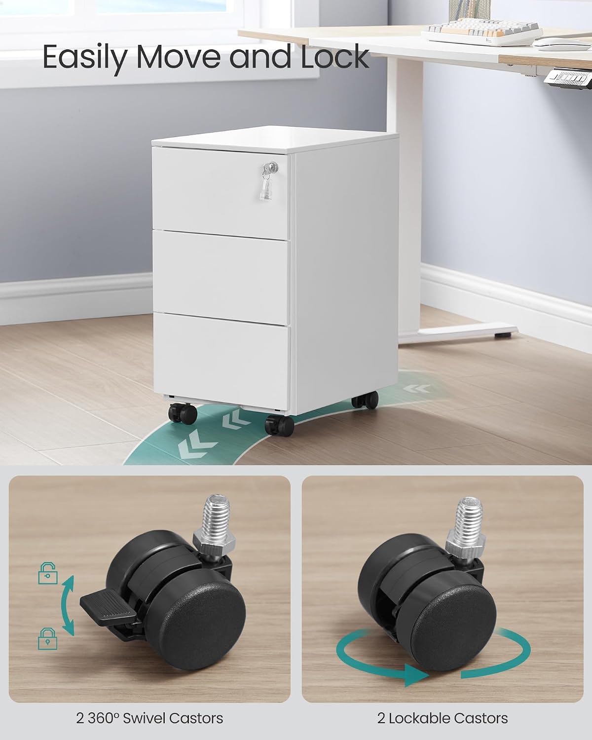 Thumbnail 5 de SONGMICS BEREND OFC079W01 Mobile Filing Cabinet, 3 Drawers, Lockable