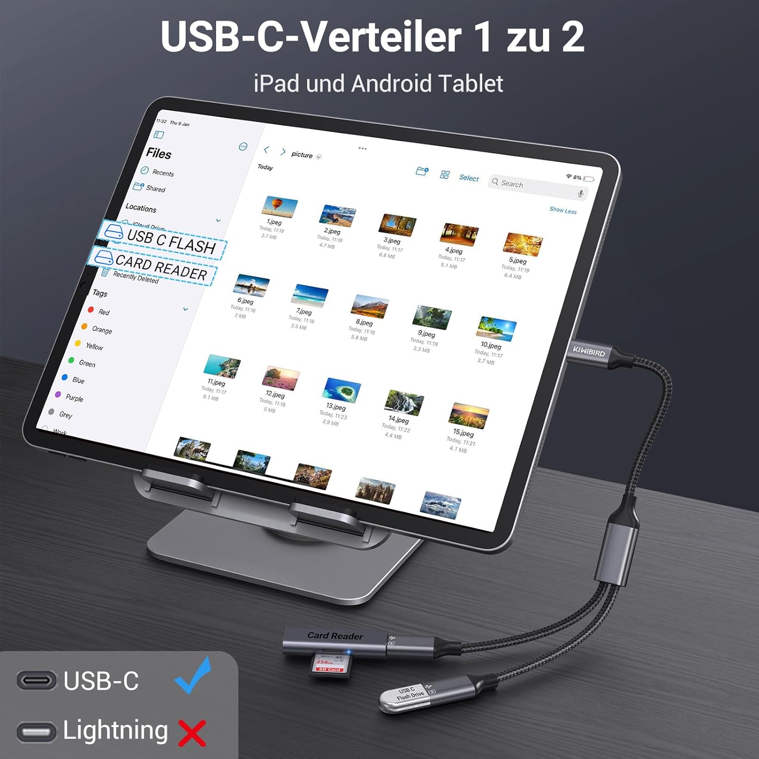 Thumbnail 6 de KiWiBiRD USB-C Y-Kabel Doppelstecker 1 auf 2 – USB-C Splitter für Laden und Daten (bis zu 30 MB/s, 1,5 A)
