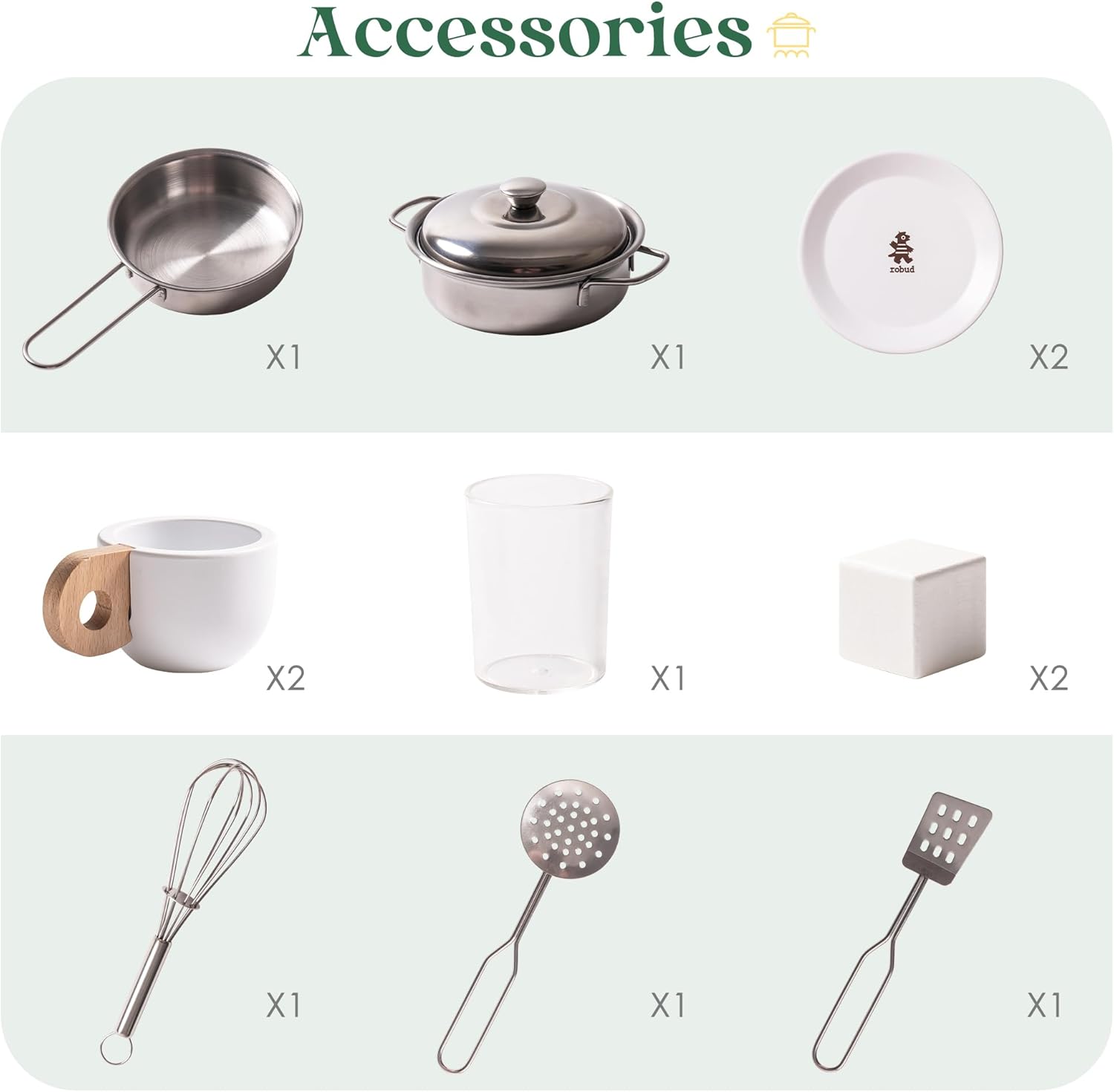 Detalle de ROBUD Play Kitchen Set: Wooden Play Kitchen with Ice Maker and Realistic Accessories