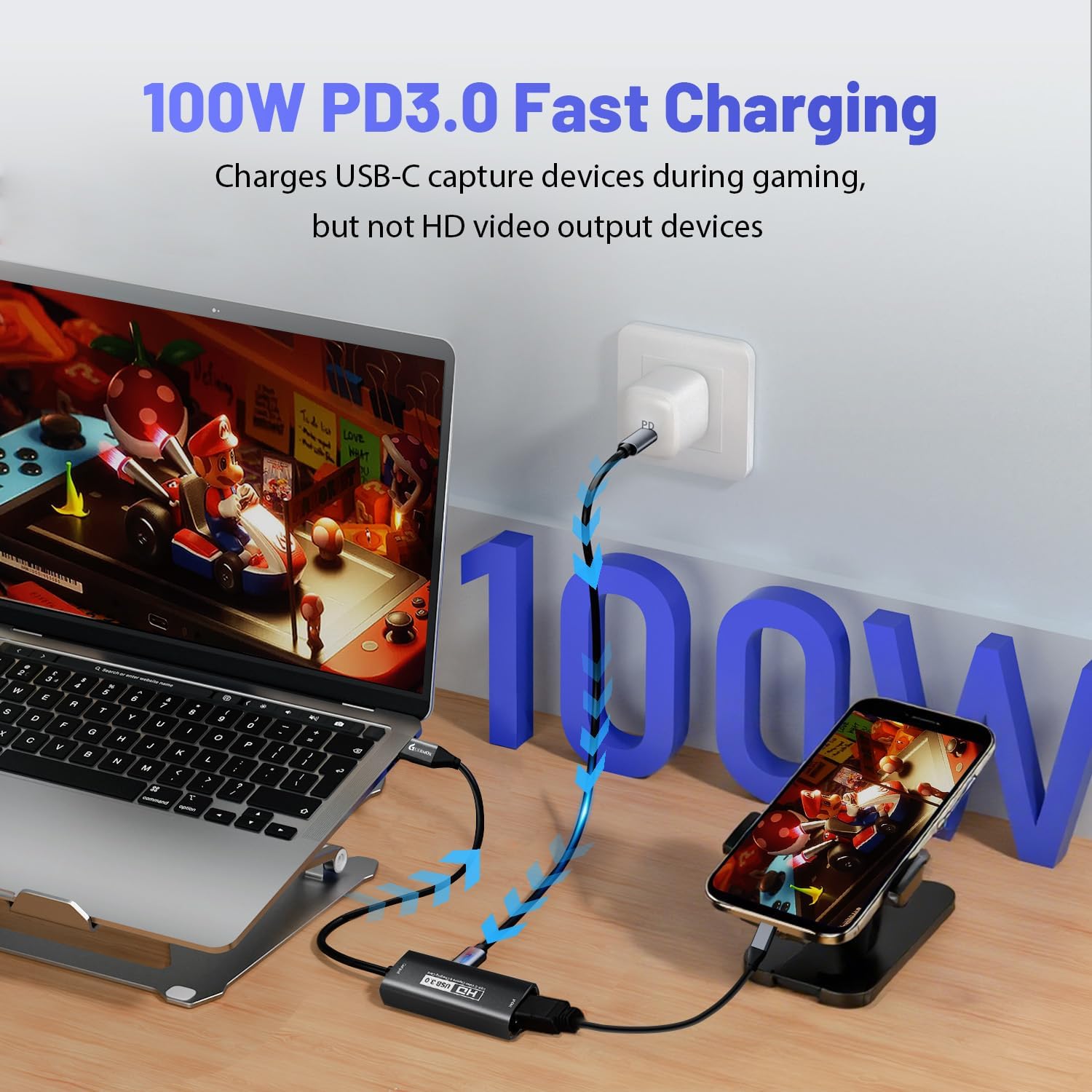 Thumbnail 1 de Guermok USB 3.0 Video Capture Card with PD 100W (HDMI to USB-A/C) for 1080p 60fps streaming